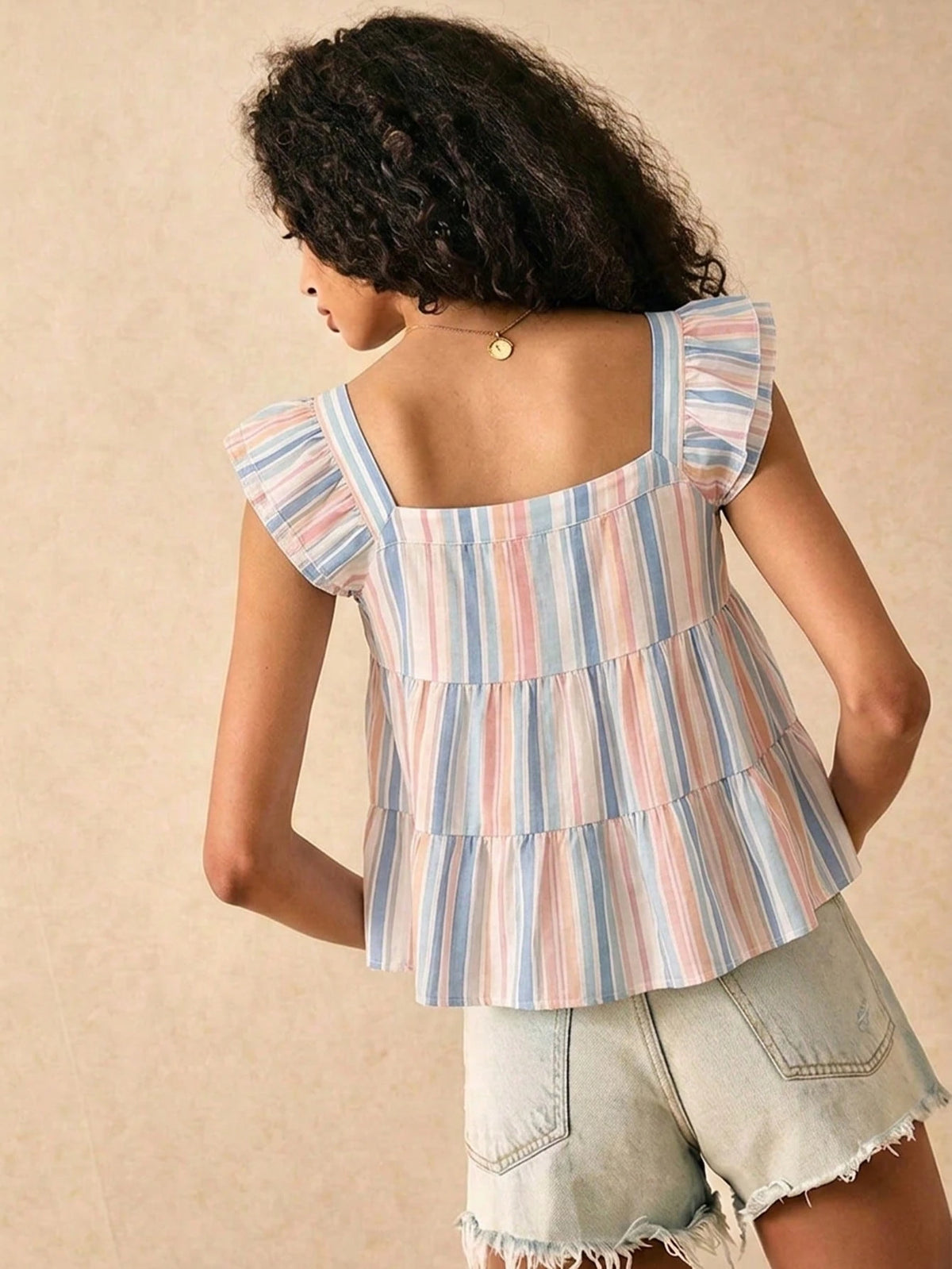Muvela Women's Flutter Sleeve Casual Minimalist Vacation Bohemian Elegant Romantic Vintage Print Pattern Blouse, Commuter, Music Festival, Beach, Vacation, Summer
