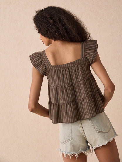 Muvela Women's Striped Pleated Casual Versatile Daily Wear Shirt Elegant
