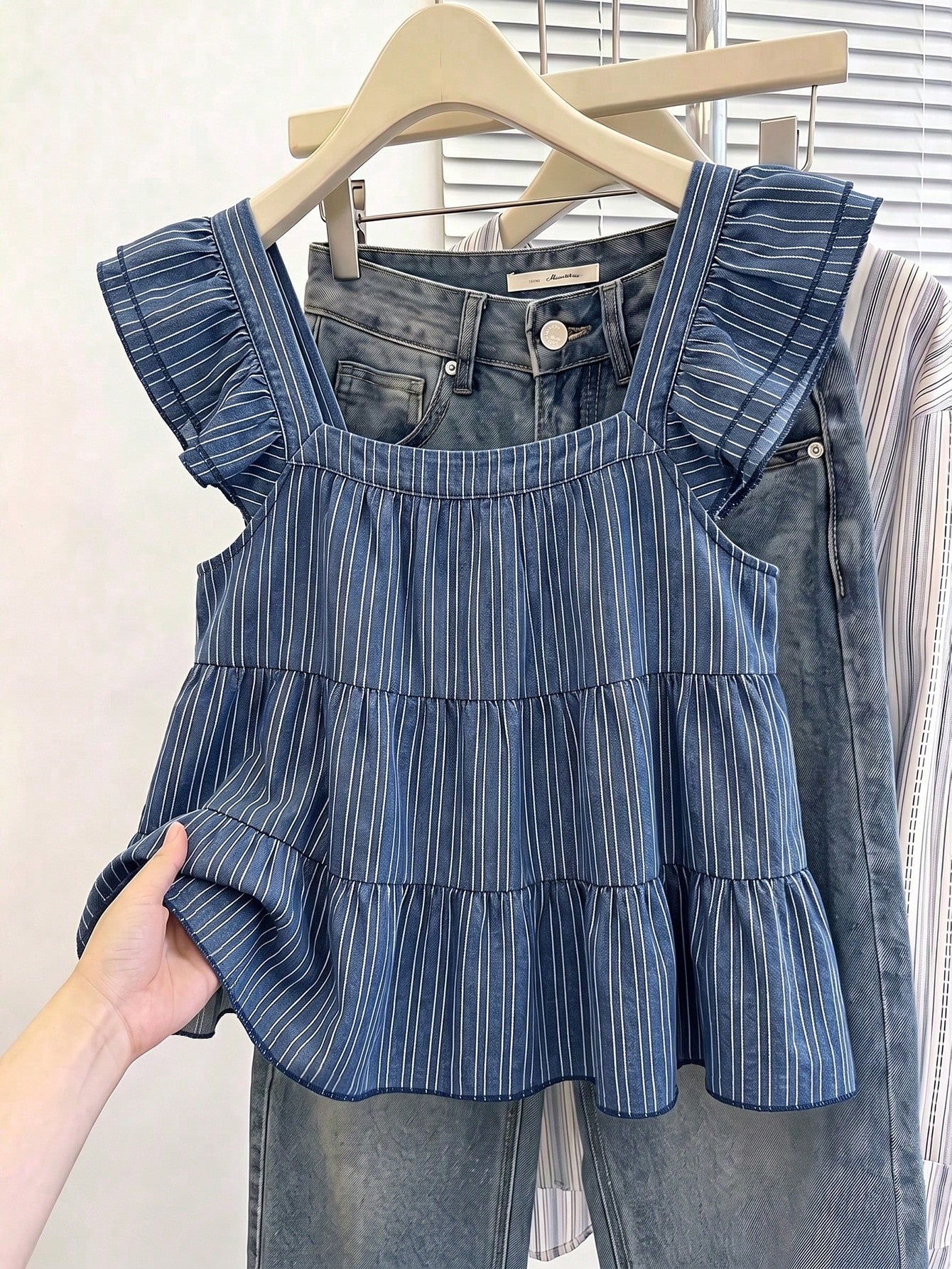 Muvela Women's Striped Pleated Casual Versatile Daily Wear Shirt Elegant