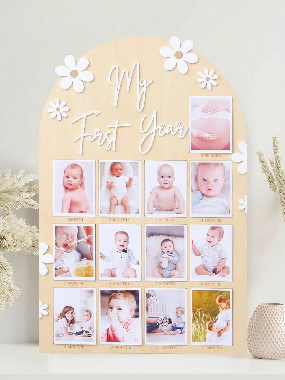 My First Year Baby Milestone Wooden Photo Display Board Personalized 12 Months Newborn Photo Frame For Baby Boy Girl Birthday Christening