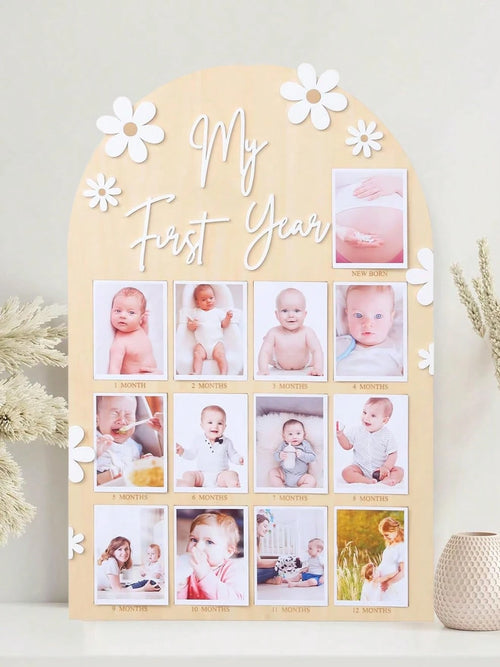 My First Year Baby Milestone Wooden Photo Display Board Personalized 12 Months Newborn Photo Frame For Baby Boy Girl Birthday Christening