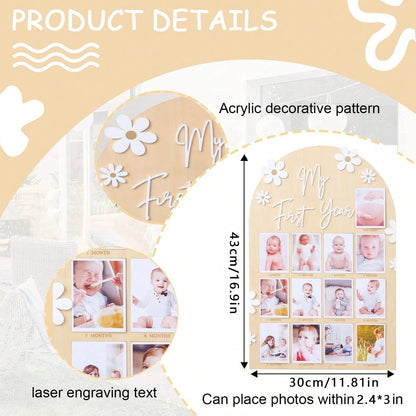 My First Year Baby Milestone Wooden Photo Display Board Personalized 12 Months Newborn Photo Frame For Baby Boy Girl Birthday Christening