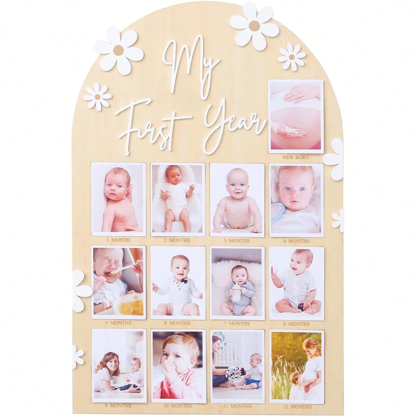 My First Year Baby Milestone Wooden Photo Display Board Personalized 12 Months Newborn Photo Frame For Baby Boy Girl Birthday Christening