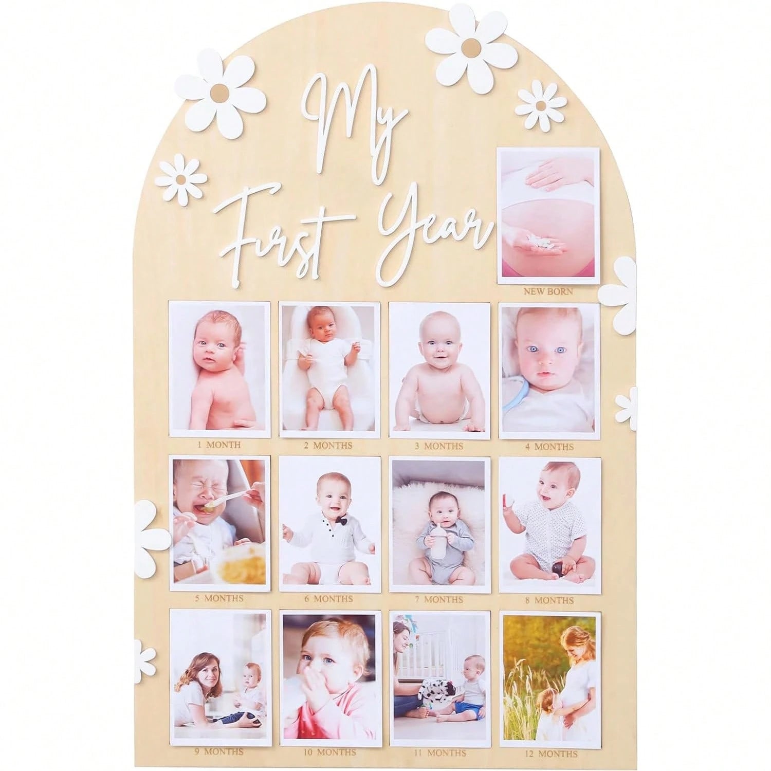 My First Year Baby Milestone Wooden Photo Display Board Personalized 12 Months Newborn Photo Frame For Baby Boy Girl Birthday Christening