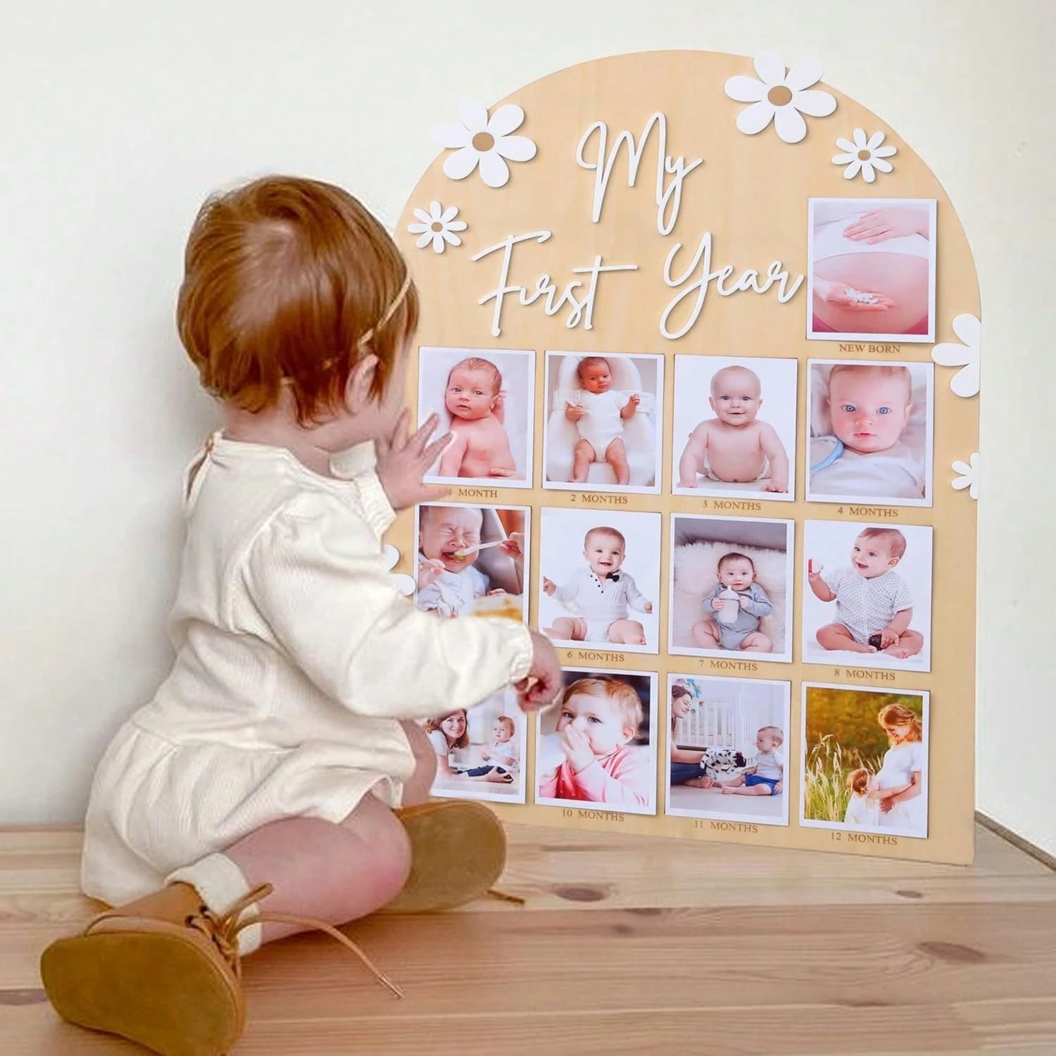 My First Year Baby Milestone Wooden Photo Display Board Personalized 12 Months Newborn Photo Frame For Baby Boy Girl Birthday Christening