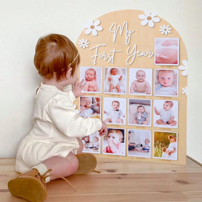 My First Year Baby Milestone Wooden Photo Display Board Personalized 12 Months Newborn Photo Frame For Baby Boy Girl Birthday Christening