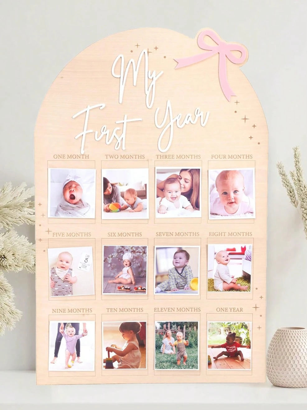 My First Year Baby Milestone Wooden Photo Display Board Personalized 12 Months Newborn Photo Frame For Baby Boy Girl Birthday Christening