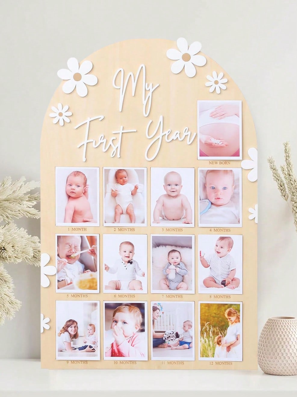 My First Year Baby Milestone Wooden Photo Display Board Personalized 12 Months Newborn Photo Frame For Baby Boy Girl Birthday Christening