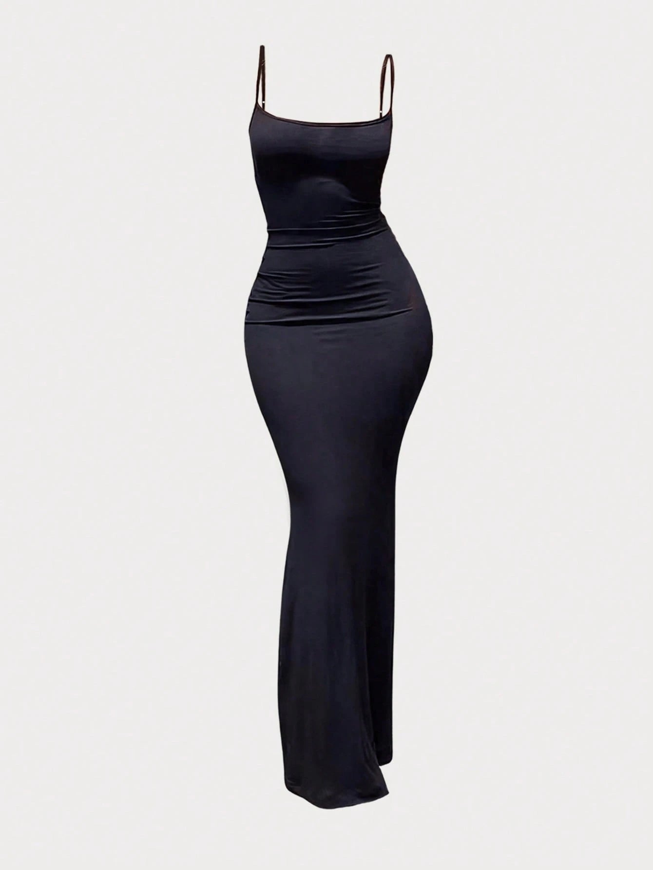 MYSTAURA 3pcs/Set Solid Color Pleated Fitted Camisole Dress, Black, Navy Blue, Beige
