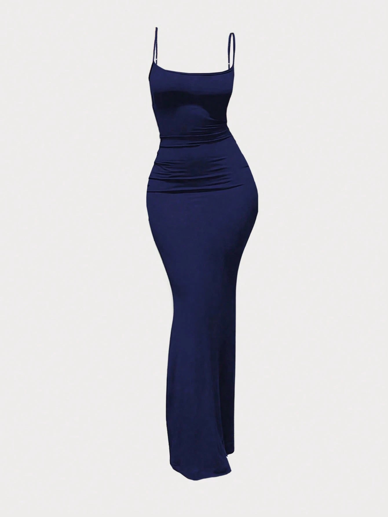MYSTAURA 3pcs/Set Solid Color Pleated Fitted Camisole Dress, Black, Navy Blue, Beige