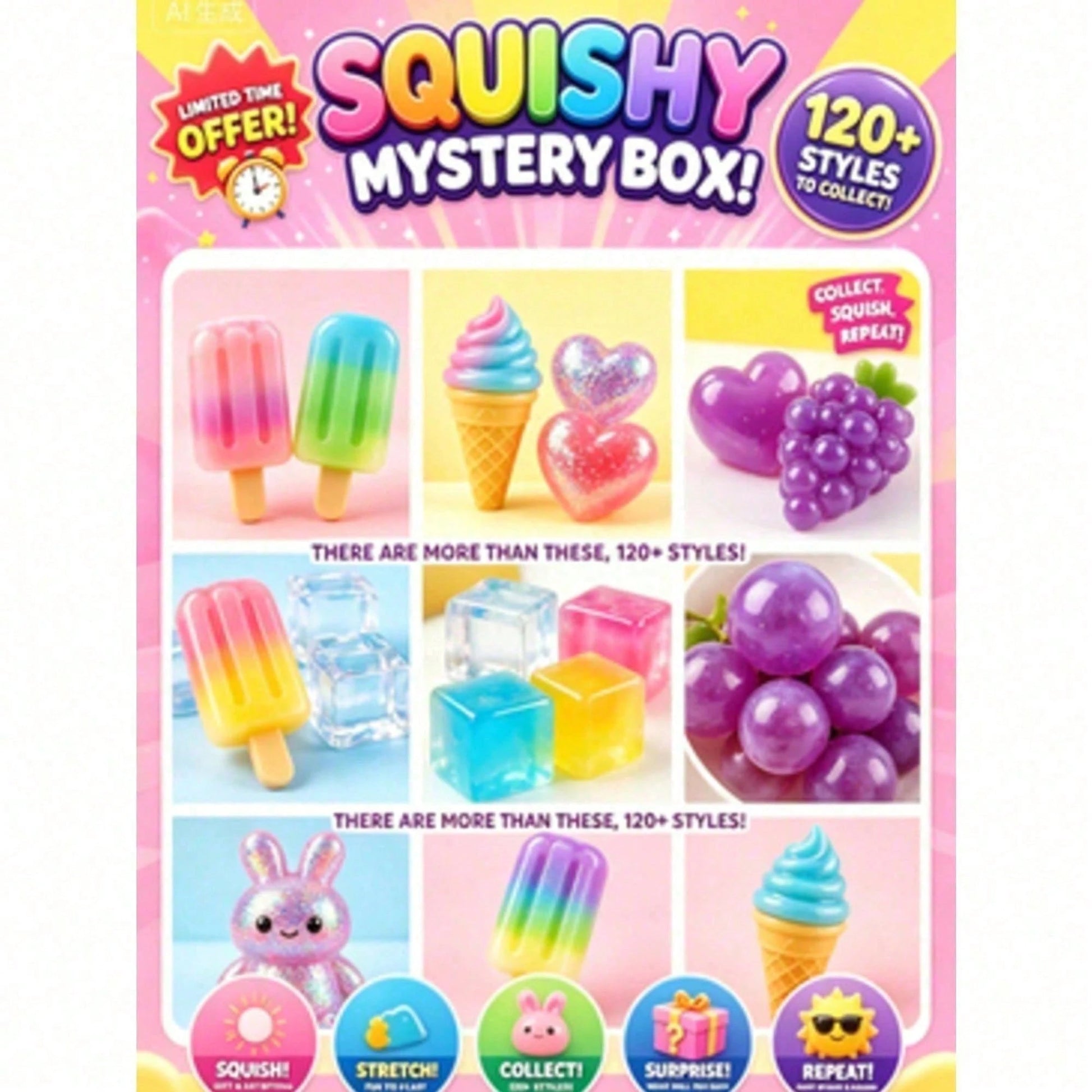 Mystery Squishy Blind Box For Teens, Random 1 Pcs Assorted Styles Slow Rebound Toys, Food Animal Shaped Stress Relief Fidget Gift