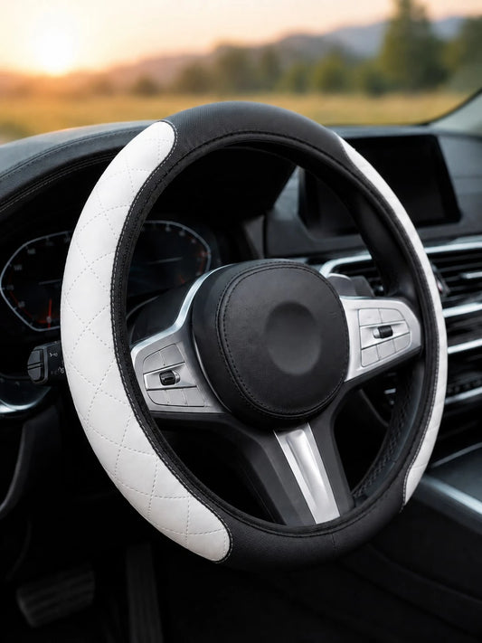 Nappa Leather Steering Wheel Cover, 3D Embossed Breathable Non-Slip Grip, Elastic Universal Fit For Women Men, Luxury Car Interior Accessories (No Inner Ring)