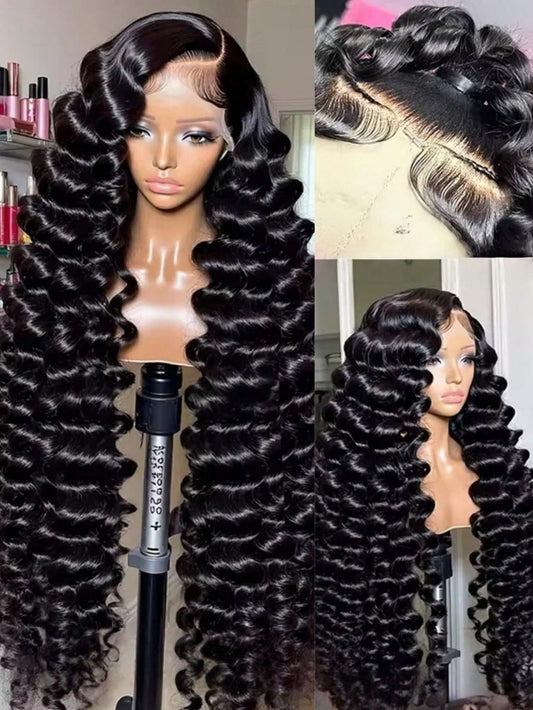 NARNI 28 30 Inch 13x6 Loose Deep Wave Lace Front Wigs Human Hair 250% Density HD Transparent Lace Frontal Wigs Human Hair Pre Plucked Loose Deep Wave Wigs Human Hair With Baby Hair For Women Natural C