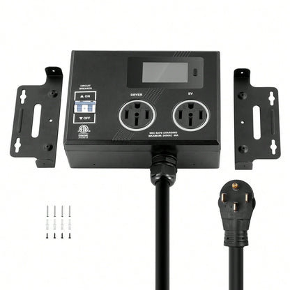 NEMA Splitter For Dryer And EV, 3-Color LED Indicator, 240V Smart Power Distribution, With NEMA 14-50 Plug, Two NEMA 14-50 Outlets, 3.4 In LCD Screen, Max 40A Dryer EV, Tested To ETL Standard