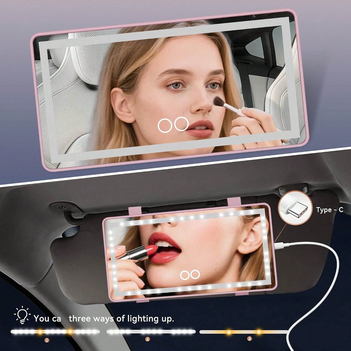 New 2026 Visor Mirror With Rechargeable LED Light, Car Vanity Mirror, Pink| 3 Light Modes & Dimmable Touch Screen, Sun Visor Vanity Mirror,Car Acessesories,Car Accessories Women,Car Decor,Car Essenti