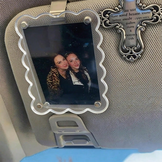 New 3.54in*2.36in Anti-Drop Anti-Shatter Car Sun Visor Magnetic Photo Frame Wavy Acrylic Fridge Magnet Transparent Magnetic Instant Camera Frame, Car Sun Visor Photo Frame Holder, Personalized DIY Car