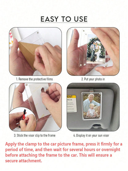 New 3.54in*2.36in Anti-Drop Anti-Shatter Car Sun Visor Magnetic Photo Frame Wavy Acrylic Fridge Magnet Transparent Magnetic Instant Camera Frame, Car Sun Visor Photo Frame Holder, Personalized DIY Car