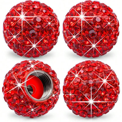 NEW- 4PCS Bling Crystal Diamond Tire Stem Valve Caps, Crystal Shinny Rhinestone Car Wheel Tire Valve Caps For Women, Universal For Cars, SUV, Trucks, Bikes, Motorcycles, Bicycles (Red)