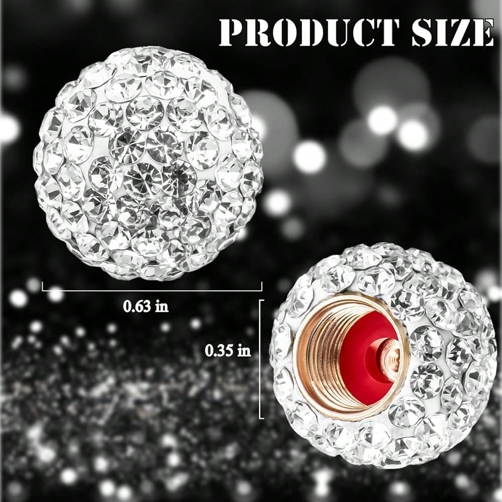 NEW- 4PCS Bling Crystal Diamond Tire Stem Valve Caps, Crystal Shinny Rhinestone Car Wheel Tire Valve Caps For Women, Universal For Cars, SUV, Trucks, Bikes, Motorcycles, Bicycles (Red)