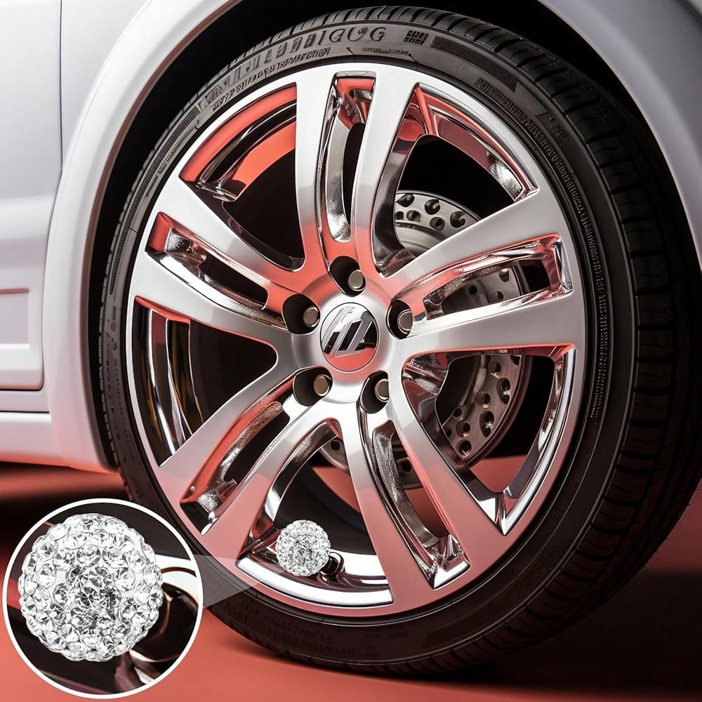 NEW- 4PCS Bling Crystal Diamond Tire Stem Valve Caps, Crystal Shinny Rhinestone Car Wheel Tire Valve Caps For Women, Universal For Cars, SUV, Trucks, Bikes, Motorcycles, Bicycles (Red)