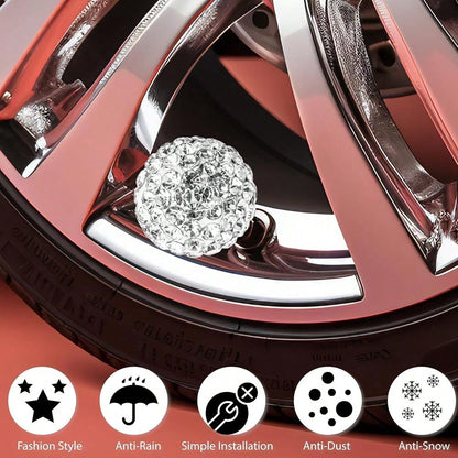 NEW- 4PCS Bling Crystal Diamond Tire Stem Valve Caps, Crystal Shinny Rhinestone Car Wheel Tire Valve Caps For Women, Universal For Cars, SUV, Trucks, Bikes, Motorcycles, Bicycles (Red)