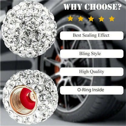 NEW- 4PCS Bling Crystal Diamond Tire Stem Valve Caps, Crystal Shinny Rhinestone Car Wheel Tire Valve Caps For Women, Universal For Cars, SUV, Trucks, Bikes, Motorcycles, Bicycles (Red)