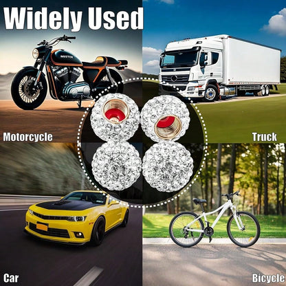 NEW- 4PCS Bling Crystal Diamond Tire Stem Valve Caps, Crystal Shinny Rhinestone Car Wheel Tire Valve Caps For Women, Universal For Cars, SUV, Trucks, Bikes, Motorcycles, Bicycles (Red)