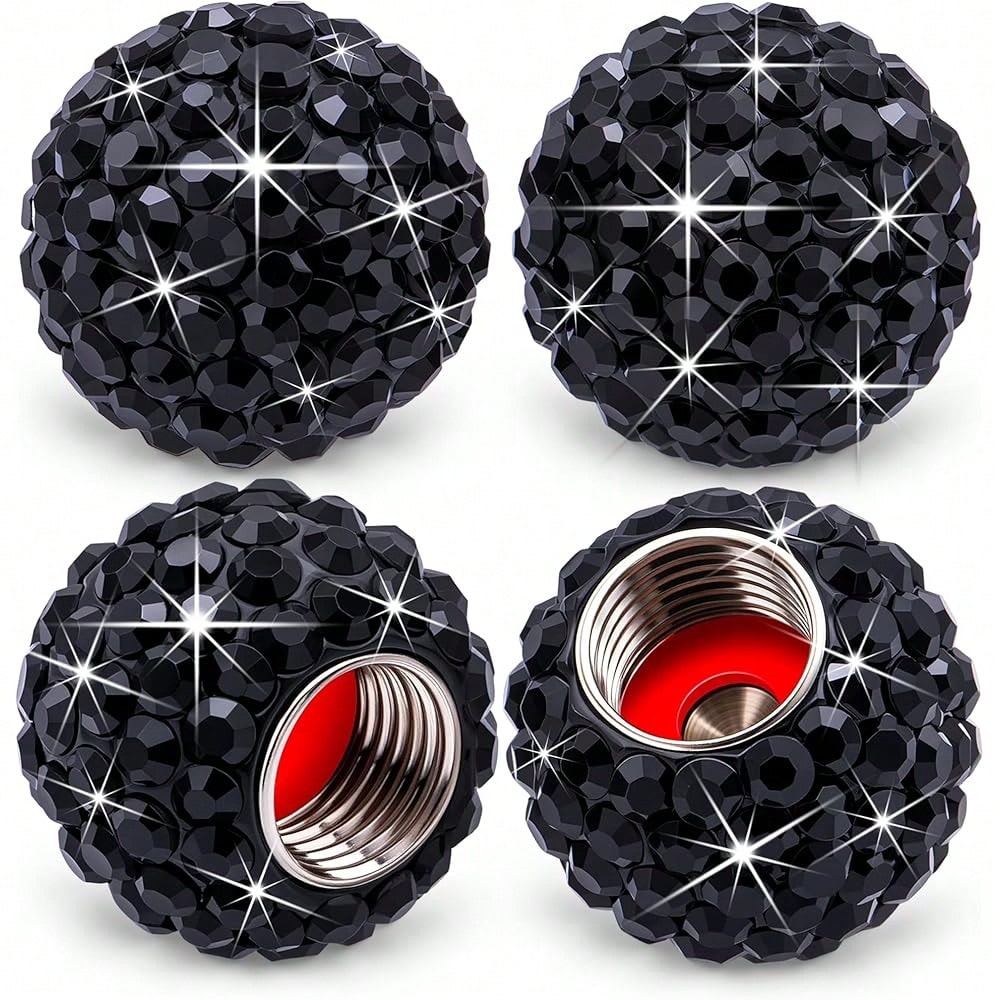 NEW- 4PCS Bling Crystal Diamond Tire Stem Valve Caps, Crystal Shinny Rhinestone Car Wheel Tire Valve Caps For Women, Universal For Cars, SUV, Trucks, Bikes, Motorcycles, Bicycles (Red)