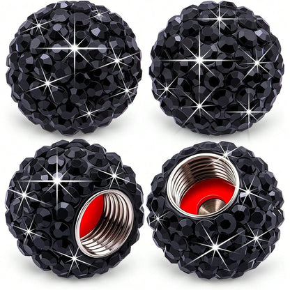 NEW- 4PCS Bling Crystal Diamond Tire Stem Valve Caps, Crystal Shinny Rhinestone Car Wheel Tire Valve Caps For Women, Universal For Cars, SUV, Trucks, Bikes, Motorcycles, Bicycles (Red)
