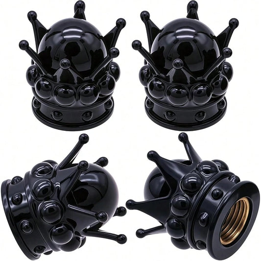 NEW- 4PCS Crown Bling Tire Stem Valve Caps, Crystal Diamond Tire Air Cap Set Universal Copper Core Stem Covers For Cars, SUV, Trucks, Bikes, Motorcycles, Bicycles (Black & Black)