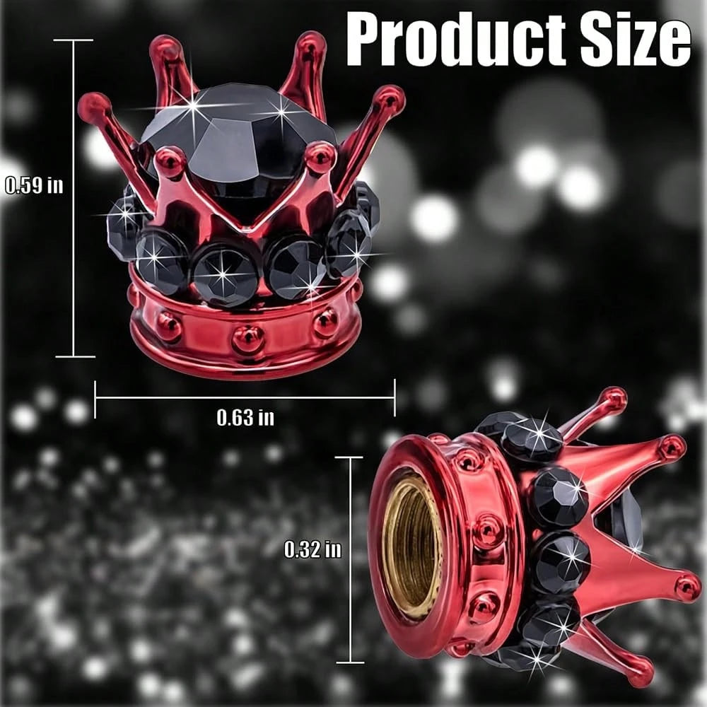 NEW- 4PCS Crown Bling Tire Stem Valve Caps, Crystal Diamond Tire Air Cap Set Universal Copper Core Stem Covers For Cars, SUV, Trucks, Bikes, Motorcycles, Bicycles (Black & Black)
