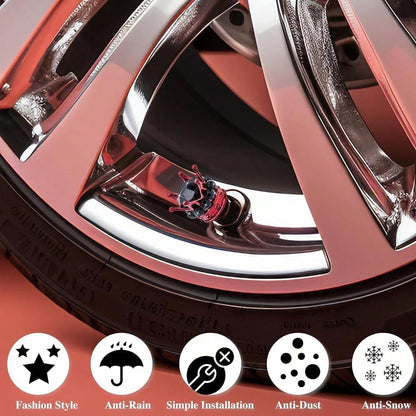 NEW- 4PCS Crown Bling Tire Stem Valve Caps, Crystal Diamond Tire Air Cap Set Universal Copper Core Stem Covers For Cars, SUV, Trucks, Bikes, Motorcycles, Bicycles (Black & Black)