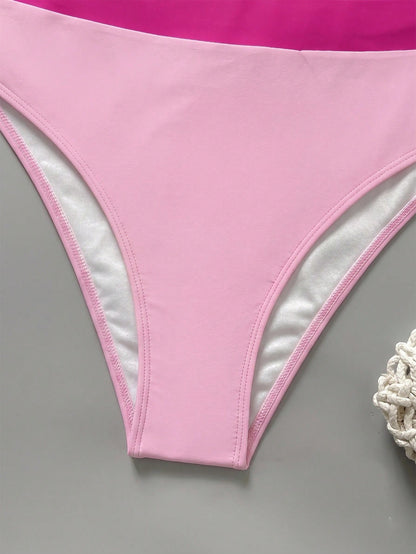 New Beach Pool Party Vacation Fashion Sexy Solid Color Block Detachable Shoulder Strap Strapless Bikini Split Swimwear For Women Pink Summer