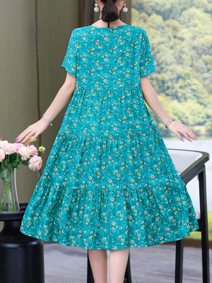 New Casual Printed Loose Mid-Length Dress For Women Vacation Summer Elegant