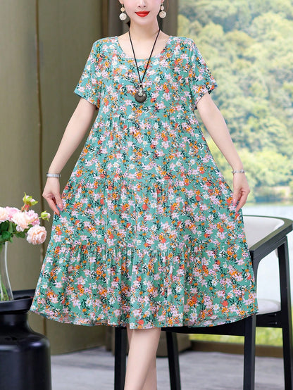 New Casual Printed Loose Mid-Length Dress For Women Vacation Summer Elegant
