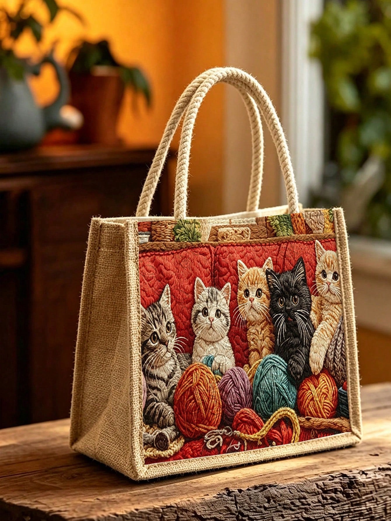 New Cat Pattern Tote Bag, Women's Storage Bag| Makeup Bag| Reusable Handle Storage Bag| Luggage Organizer| Women's Handbag| Outdoor Leisure Storage Bag| Suitable For Storing Travel Supplies, Bea