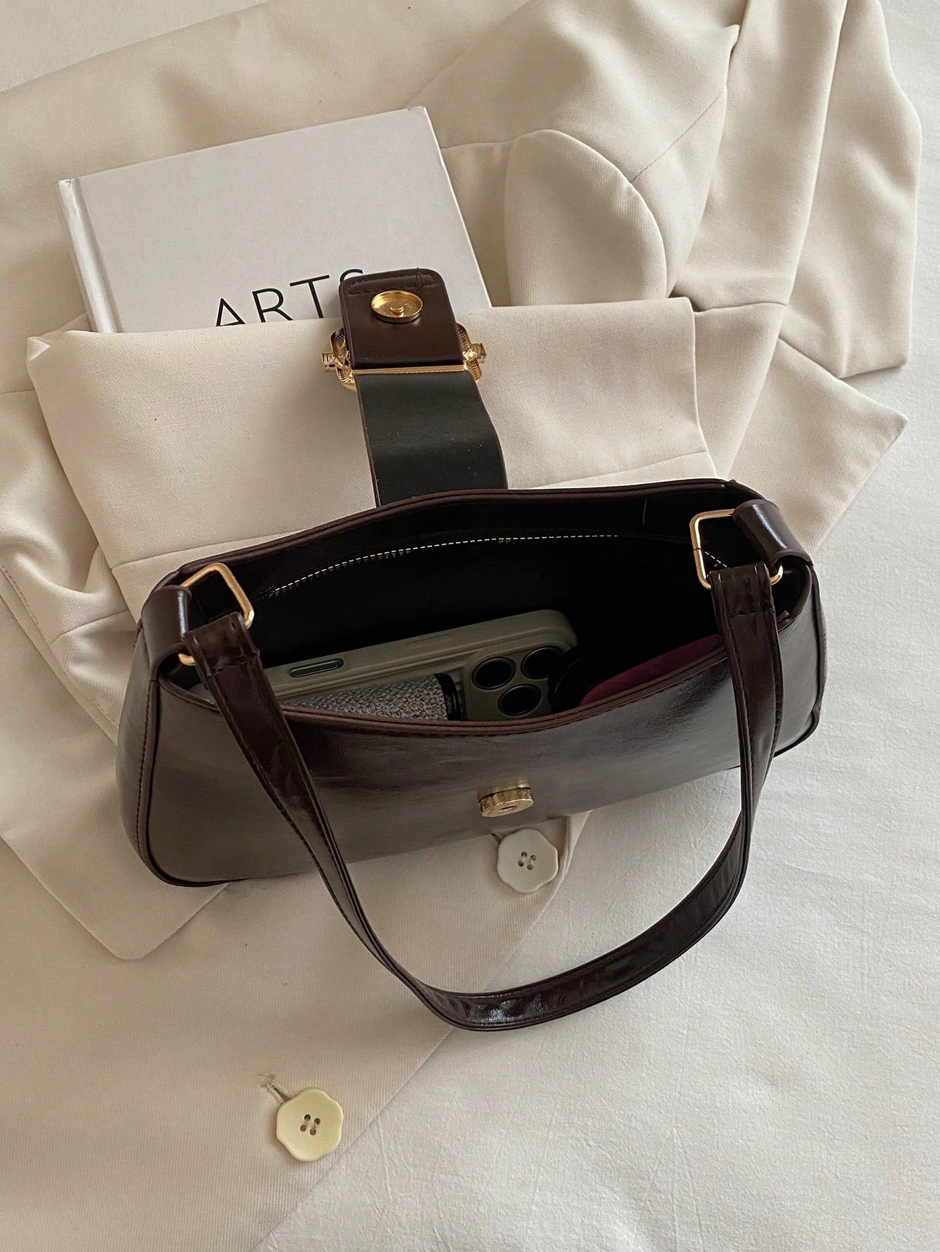 New Fashion Hardware Decorated Handbag, Suitable For Parties, Gatherings, Outings, Vacations, Shopping And Daily Use, Can Store Coins, Phones, Also Can Be Used As Work Bag For White-Collar, College St