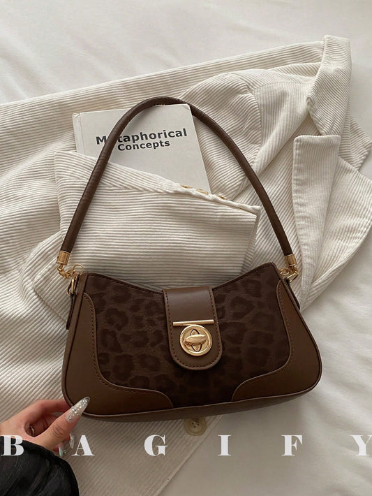 New Fashion Leopard Print Metal Decor Handbag & Shoulder Bag, Suitable For Parties, Gatherings, Outings, Vacations, Shopping And Daily Use, Can Store Coins, Phone, Also Suitable As Work Bag For White