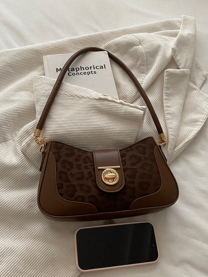 New Fashion Leopard Print Metal Decor Handbag & Shoulder Bag, Suitable For Parties, Gatherings, Outings, Vacations, Shopping And Daily Use, Can Store Coins, Phone, Also Suitable As Work Bag For White