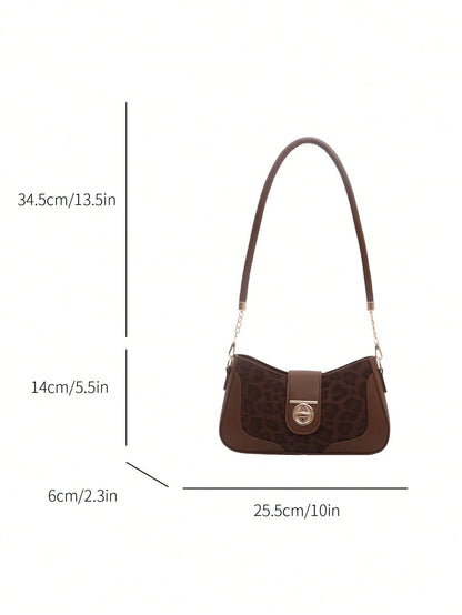 New Fashion Leopard Print Metal Decor Handbag & Shoulder Bag, Suitable For Parties, Gatherings, Outings, Vacations, Shopping And Daily Use, Can Store Coins, Phone, Also Suitable As Work Bag For White