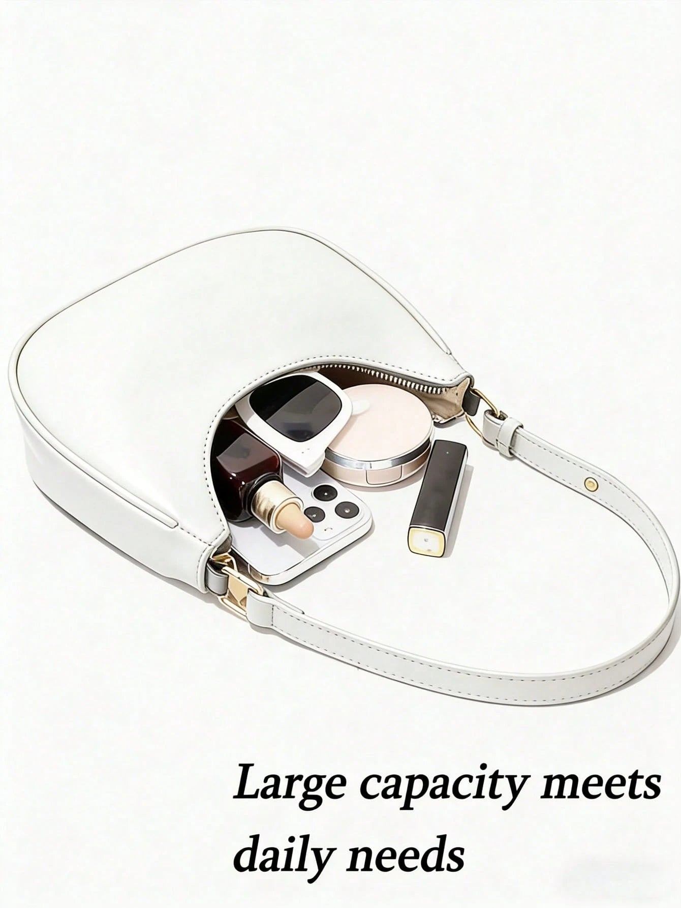 New Fashionable And Simple Crescent-Shaped Bright Surface Shoulder Bag, With A Distinctive Texture And Classic Look That's For Daily And Commuting Use