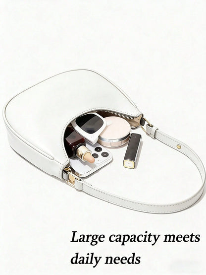 New Fashionable And Simple Crescent-Shaped Bright Surface Shoulder Bag, With A Distinctive Texture And Classic Look That's For Daily And Commuting Use