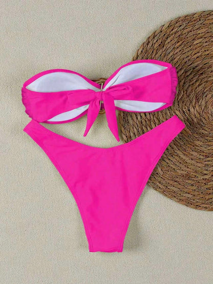 New Strapless Black Bikini Set, Sexy Elegant Beach Holiday Party Date Swimwear Pink Vacation Summer