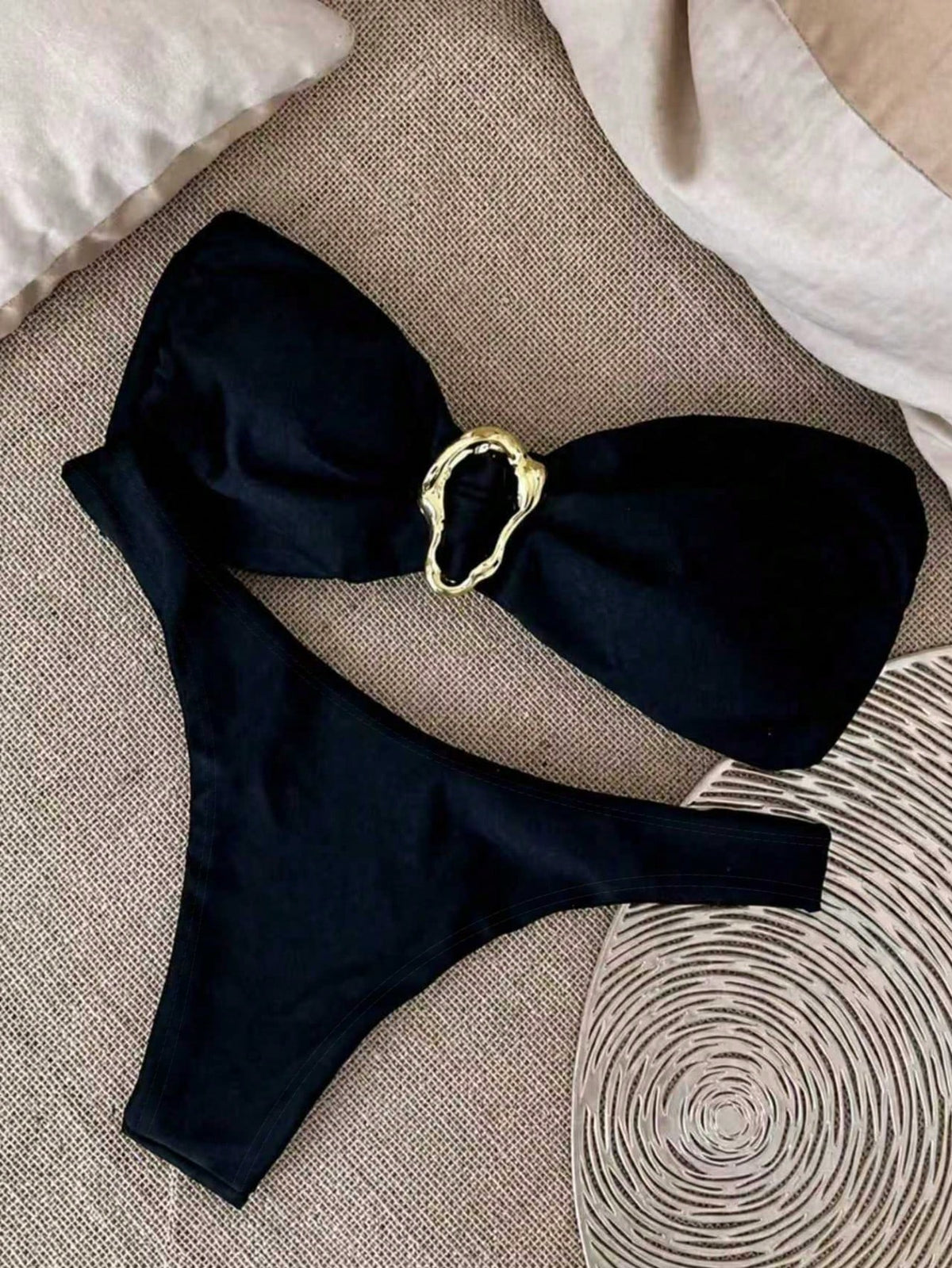 New Strapless Black Bikini Set, Sexy Elegant Beach Holiday Party Date Swimwear Pink Vacation Summer