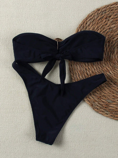 New Strapless Black Bikini Set, Sexy Elegant Beach Holiday Party Date Swimwear Pink Vacation Summer