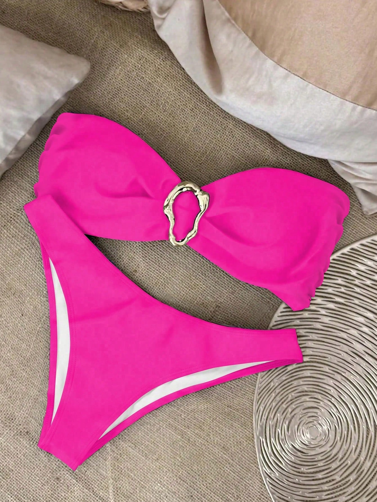 New Strapless Black Bikini Set, Sexy Elegant Beach Holiday Party Date Swimwear Pink Vacation Summer