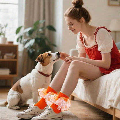 NEW- Women Big Ruffle Ankle Socks Adult Fluffy 4-Layer Lace Frilly Socks Fold Cuff Cotton Fancy Ruffled Dress Bobby Sock