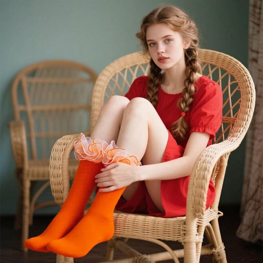 NEW- Women Big Ruffle Ankle Socks Adult Fluffy 4-Layer Lace Frilly Socks Fold Cuff Cotton Fancy Ruffled Dress Bobby Sock