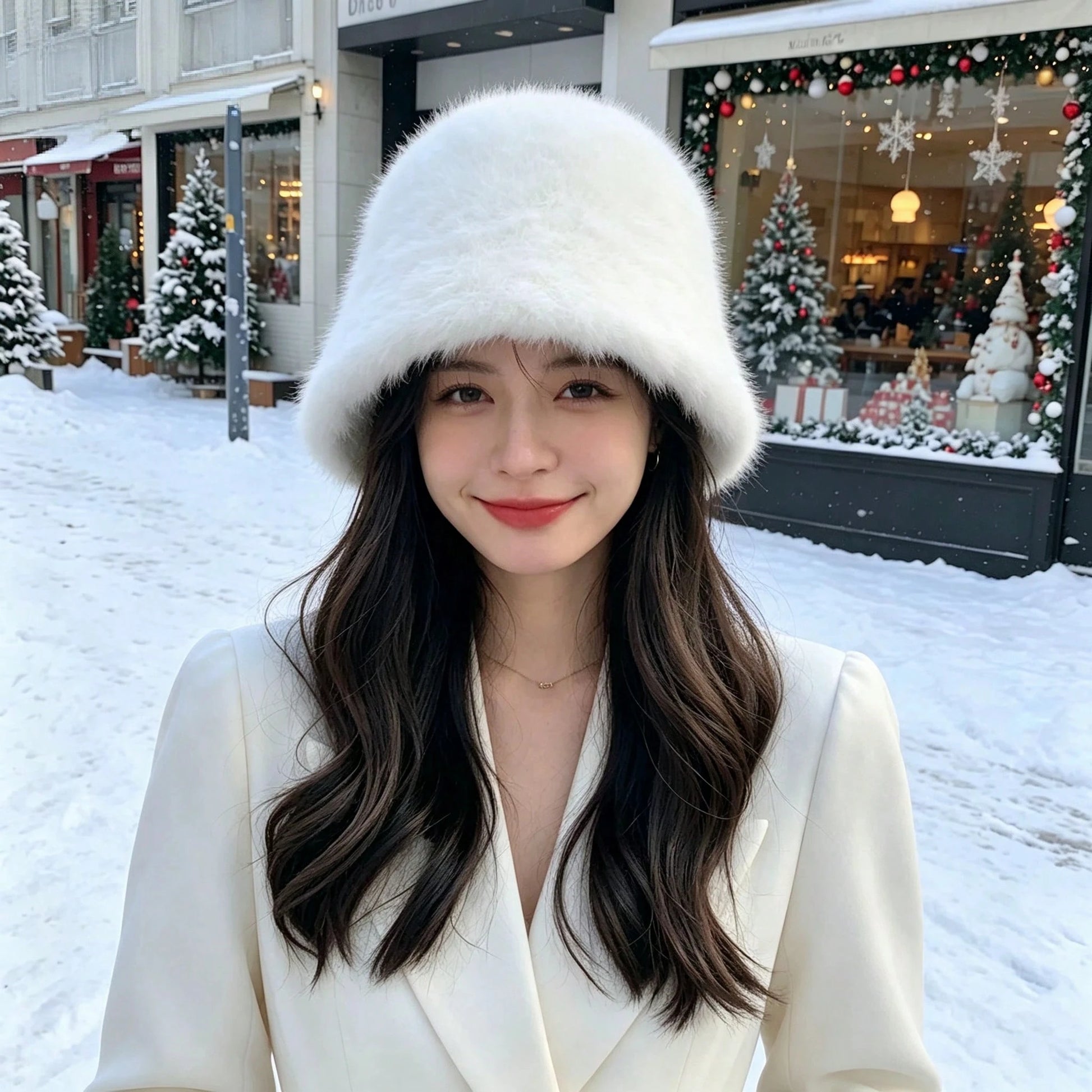 New Women's Autumn/Winter Versatile Mink Fur Bucket Hat, Solid Color Minimalist Fashion Outdoor Warm Ear Protection Cold-Proof Bell-Shaped Bucket Hat