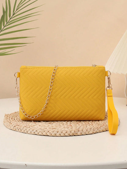 New Women's Handbag, Classic Versatile Shoulder Bag, Fashionable Compact Square Crossbody Bag, Mini PU Embossed Minimalist Solid Color Clutch Shoulder Chain Bag, Chic & Elegant